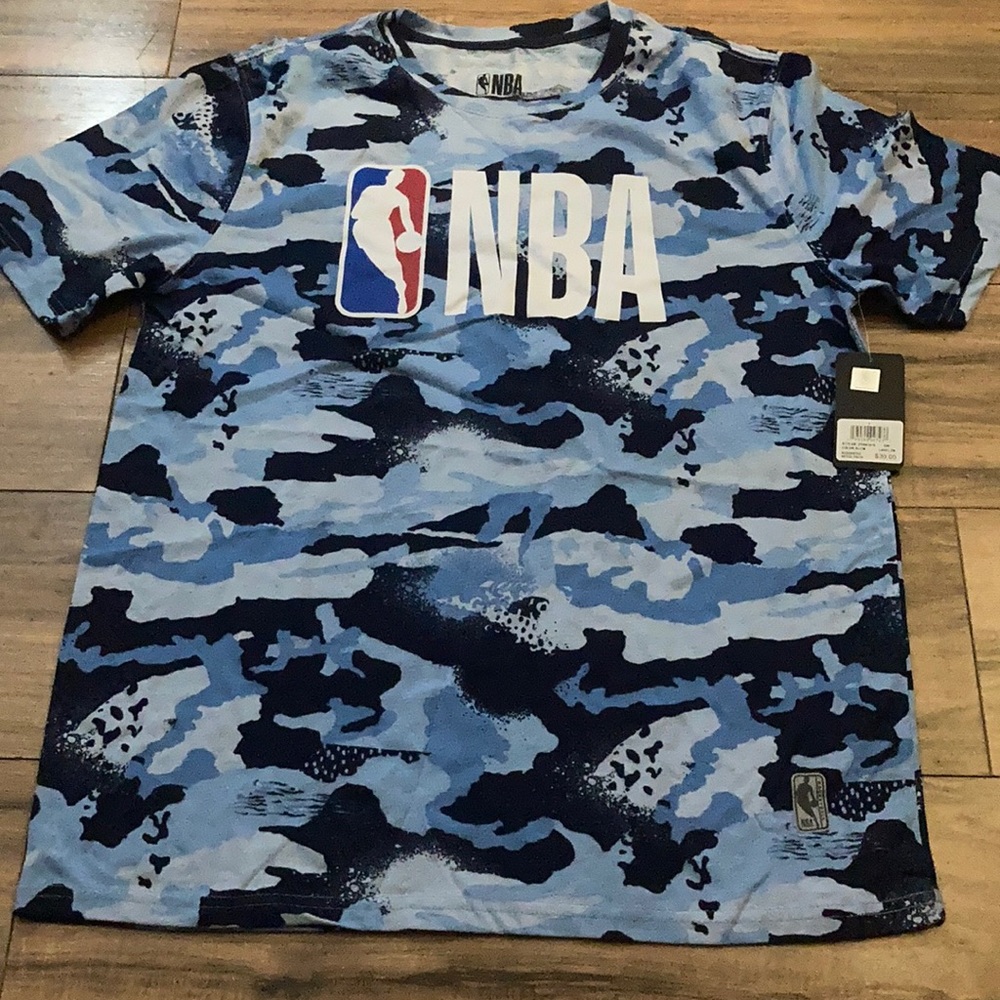 NBA Blue Sea Camo Basketball T-shirt NEW Large men’s Ocean Court Miltary